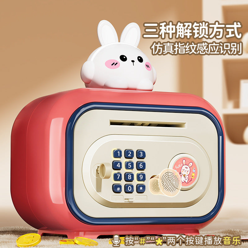 New children's cartoon piggy bank - large capacity, multi-functional, dual-mode unlocking, automatic induction money rolling savings toy