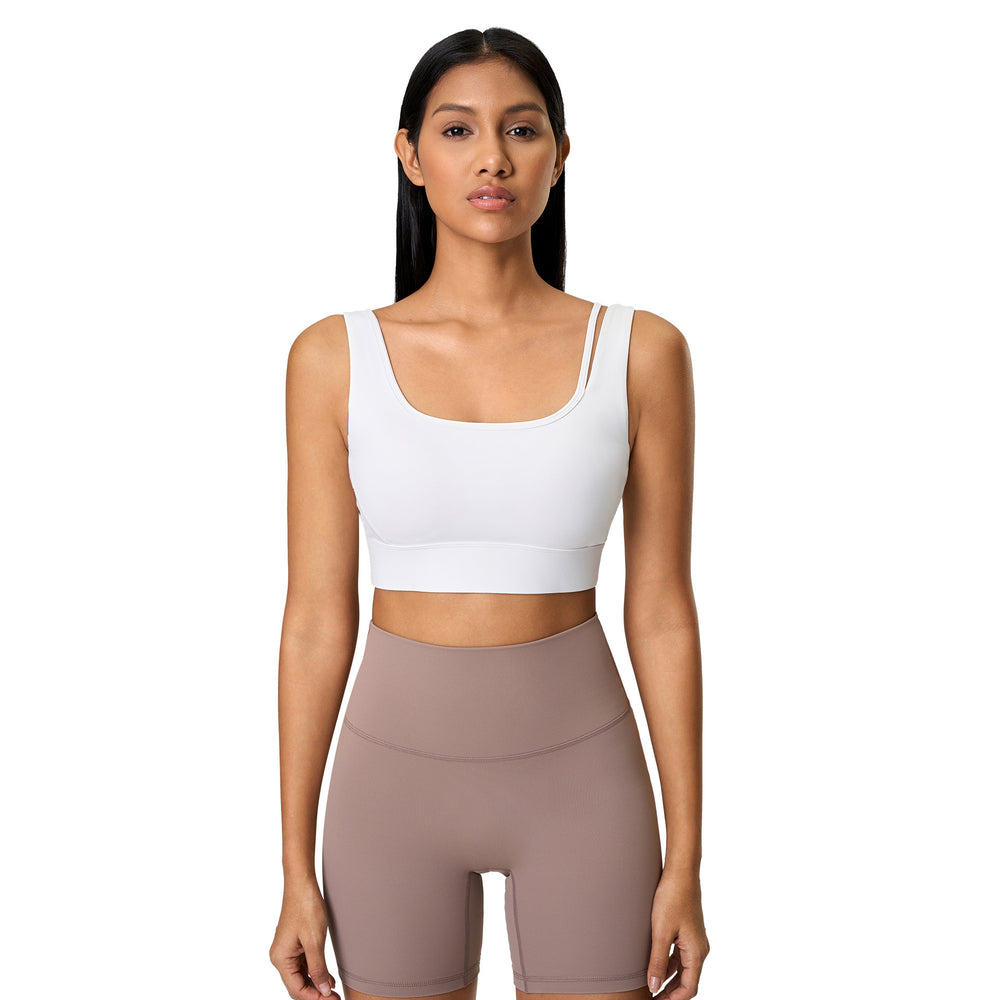 New shockproof, push-up, cutout back yoga bra - barely there, skin-friendly, semi-fixed cup sports bra for women - d25071