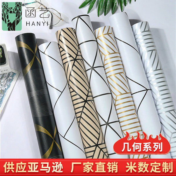 外贸货源3d立体几何图案墙纸自贴简约黑白壁纸自粘家用Wallpaper