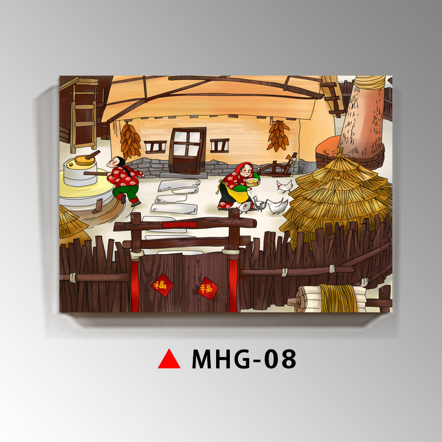 Northeast eight monsters decorative painting ethnic customs wall decoration mural agritainment hotel box background wall hanging painting