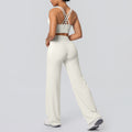 Sexy criss-cross back sports bra set with high-waisted straight-leg wide-leg yoga pants - quick-dry outerwear for running and fitness