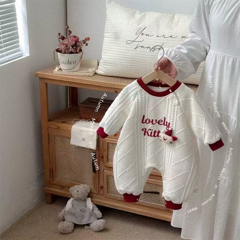 Cartoon spring/autumn new baby cute romper, letter print long-sleeve crawling suit for baby boys and girls, stylish infant outfit