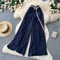 Retrowork clothing style high waistcasualloose pants women's summerlooseslimming lookdrapedtie backcasualpants relaxation
