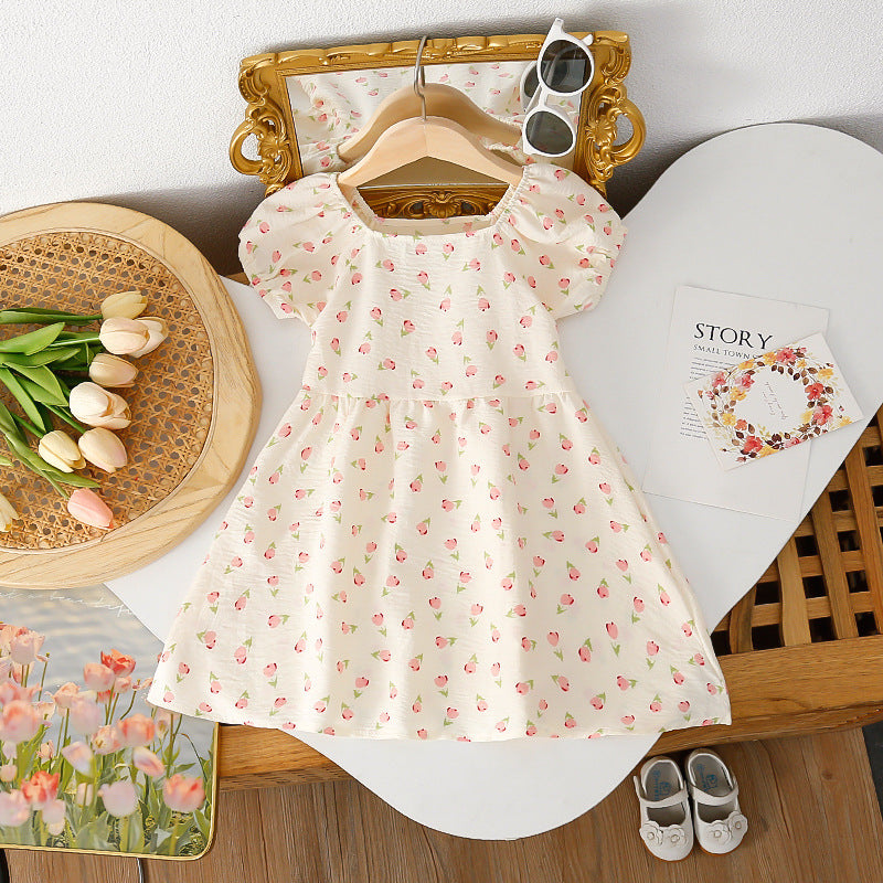 Girls' summer floral dress - trendy and stylish printed princess dress for little girls