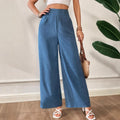 european and american cross-border  spring/summer new women's solid color shirred patchwork high-waisted slimming wide-leg pants