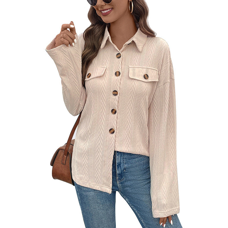 Independent Station Foreign Trade 2025 New Cross-border Women's Clothing European and American Solid Color Shirt Spring Casual Cardigan Jacket