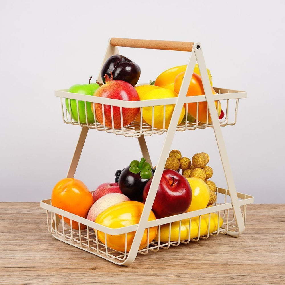 Here are a few options, depending on the specific nuance you want to convey:  **option 1 (most common & versatile):**  double-layer desktop organizer basket - home storage for snacks, fruits, and vegetables  **option 2 (more descriptive):**  two-tier desk