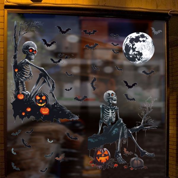 New Horror Halloween Ghost Skull Bat Static Sticker Halloween Holiday Party Decorative Glass Window Sticker