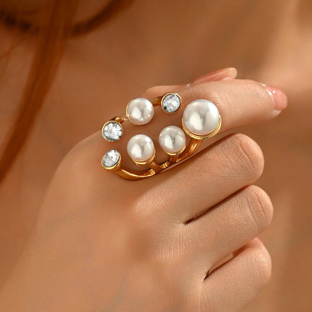 Wholesale pearl ring sets - european & american cross-border vintage faux pearl irregular high-end ring jewelry for women