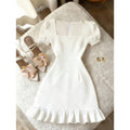 Women's new summer french chic solid color square neck fitted short dress - perfect for going out and dating