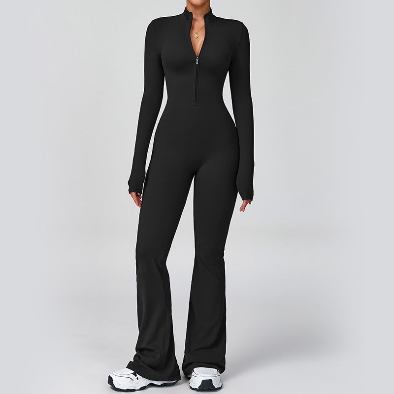 Customizable zippered cloud-feel long sleeve yoga bodysuit - high-intensity fitness activewear one-piece compression suit 2012