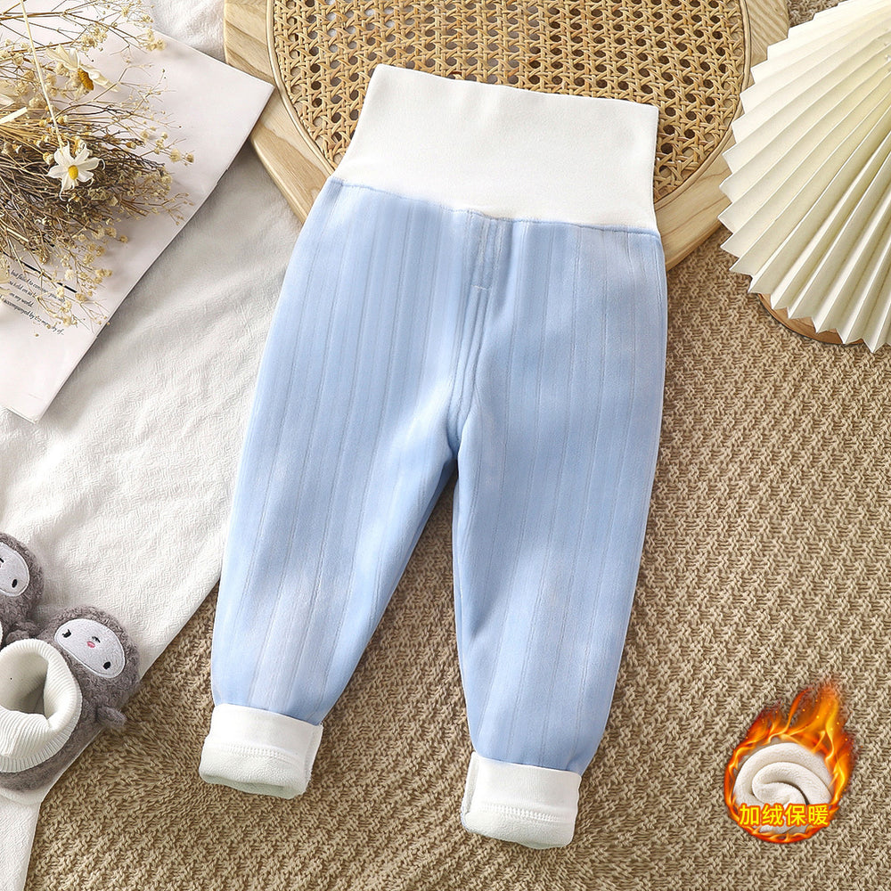 Kidsheattech pants baby fleece-lined long johns fall and wintergirl boys thickened high waist belly pants baby bottom pajamas
