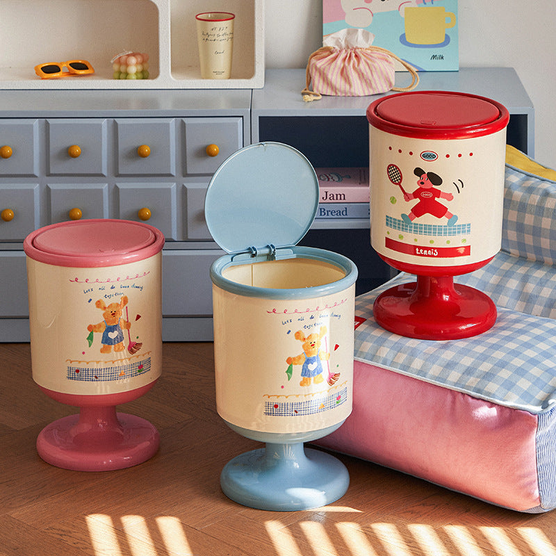 Cute and stylish tall trash can for home use. new model with a spring-loaded lid, perfect for bedrooms, living rooms, and bathrooms. large capacity waste paper basket