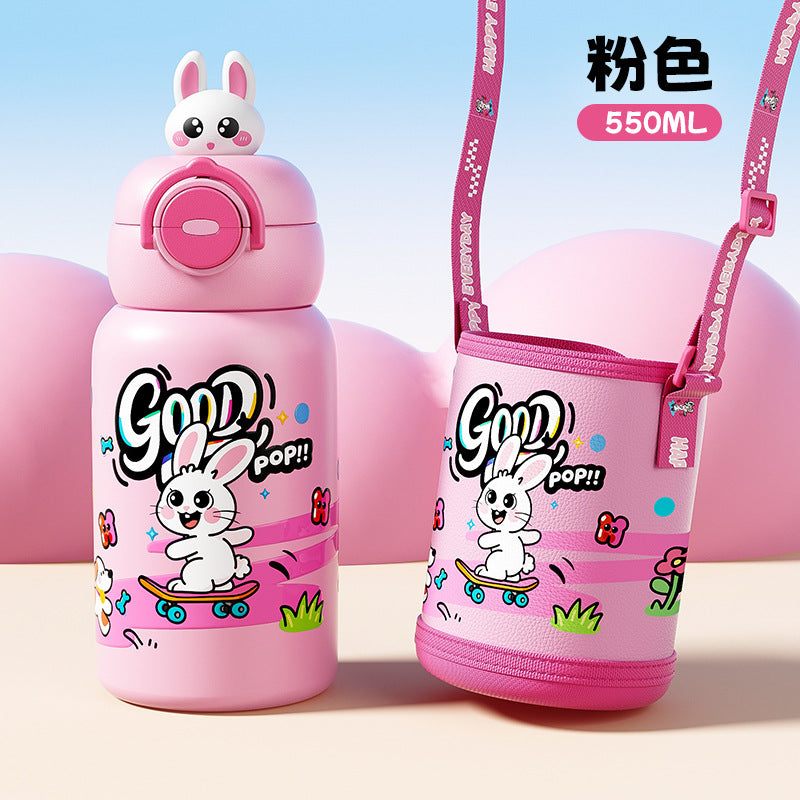 New arrival high-looking cute double drinking cup 316 stainless steel cartoon doll thermos cup portable water cup with carrying rope