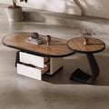 living room home small apartment coffee table oval slate storage solid walnut wood mid-century style with drawer