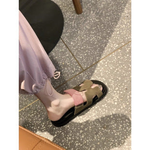 summer new thick-soled sandals & slippers - plus size, one-strap, hook-and-loop closure, color block design, casual outdoor women's shoes - versatile & stylish