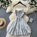 Sweet girly style tie-waist a-line denim mini dress - summer slimming & age-defying