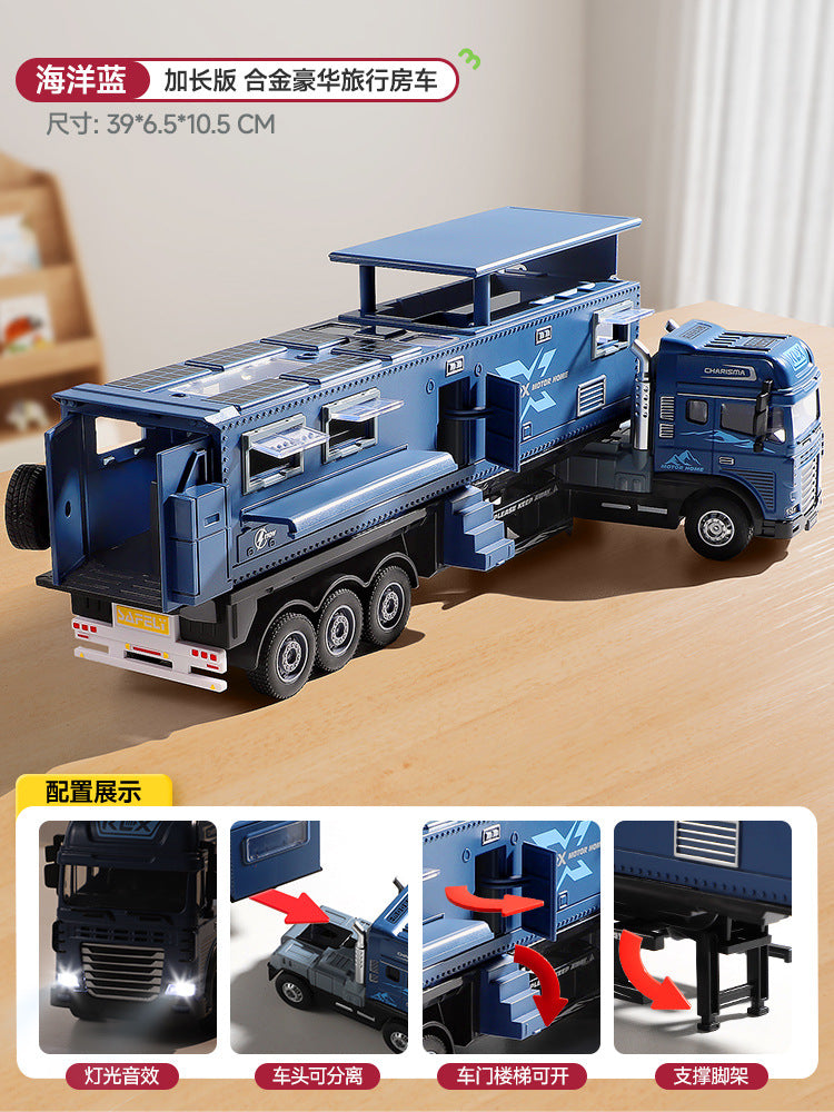 Large alloy trailer rv toy car kids' simulation car model camping truck off-road vehicle model for boys