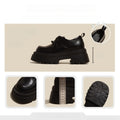 British style women's leather loafers - new autumn/winter 2026 collection - height increasing chunky sole black mary janes with lace-up closure