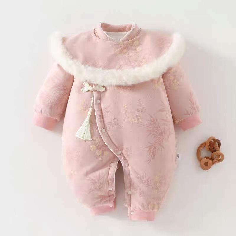 Baby winter one-piece long crawl new chinese style fashionable new chinoiserie baby thickened new year greeting clothes outwear haha