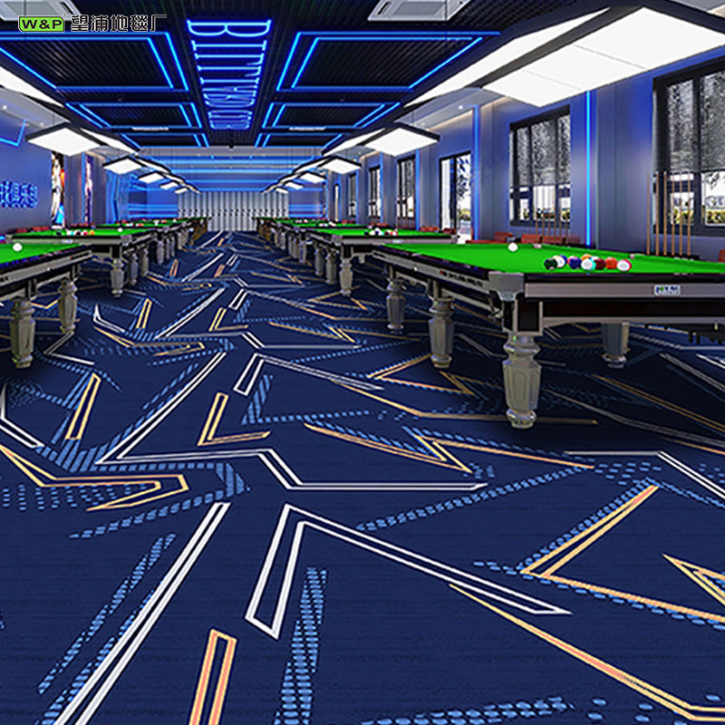 Custom billiard hall carpet - full coverage, printed design, large area, hotel & commercial billiard room nylon fire-retardant b1 carpet