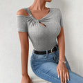 spring/summer new arrival: cross-border european and american style fashionable minimalist t-shirt - asymmetrical slant neck cropped top