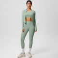 European and american style solid color seamless brushed yoga set - tight-fitting, quick-drying, butt-lifting workout running fitness three-piece set