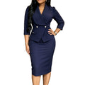 Commuting office lapel pure colorlong sleevessuit skirt rufflesilm hip-hugging office ladydress
