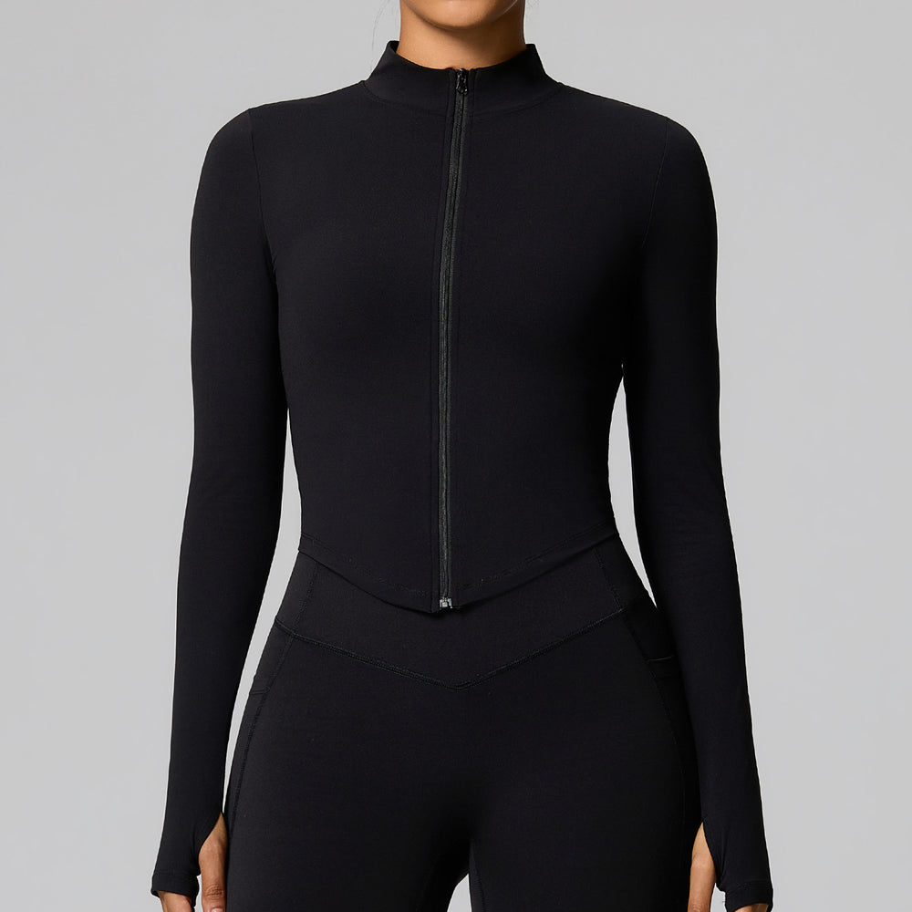 European and american style cross-border long-sleeve yoga top cardigan zipper quick-dry sports jacket stand collar slim fit outdoor fitness apparel