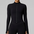 European and american style cross-border long-sleeve yoga top cardigan zipper quick-dry sports jacket stand collar slim fit outdoor fitness apparel