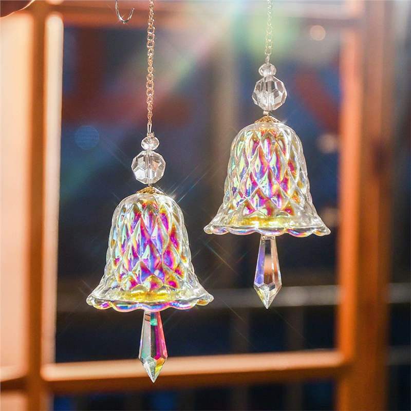 Glass wind chime transparent rainbow crystal wind chime window hanging ornament bell glass pendant sun catcher christmas decoration