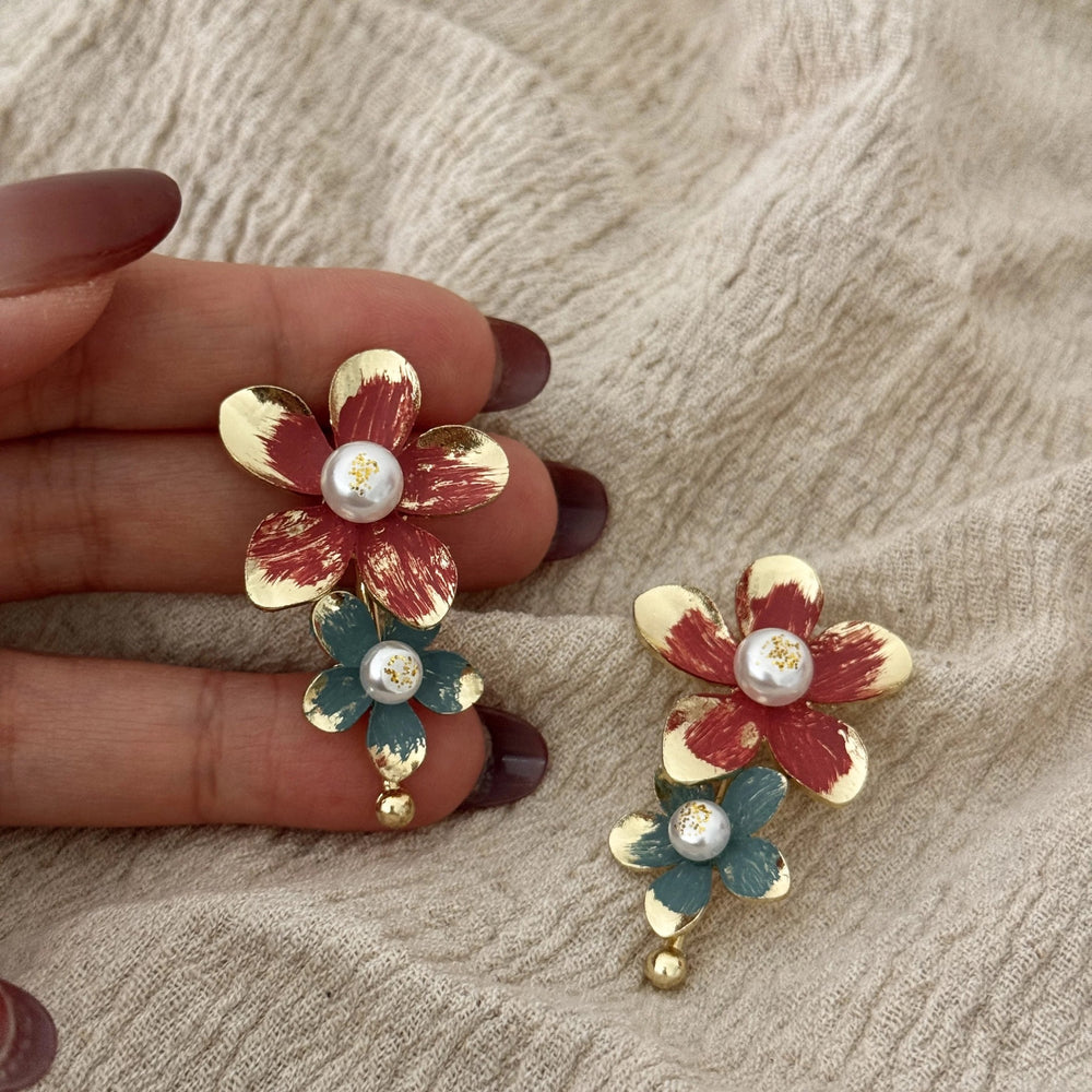 French retro color block floral tassel earrings - chic, luxurious, high-end, elegant, unique, face-slimming earrings - wholesale