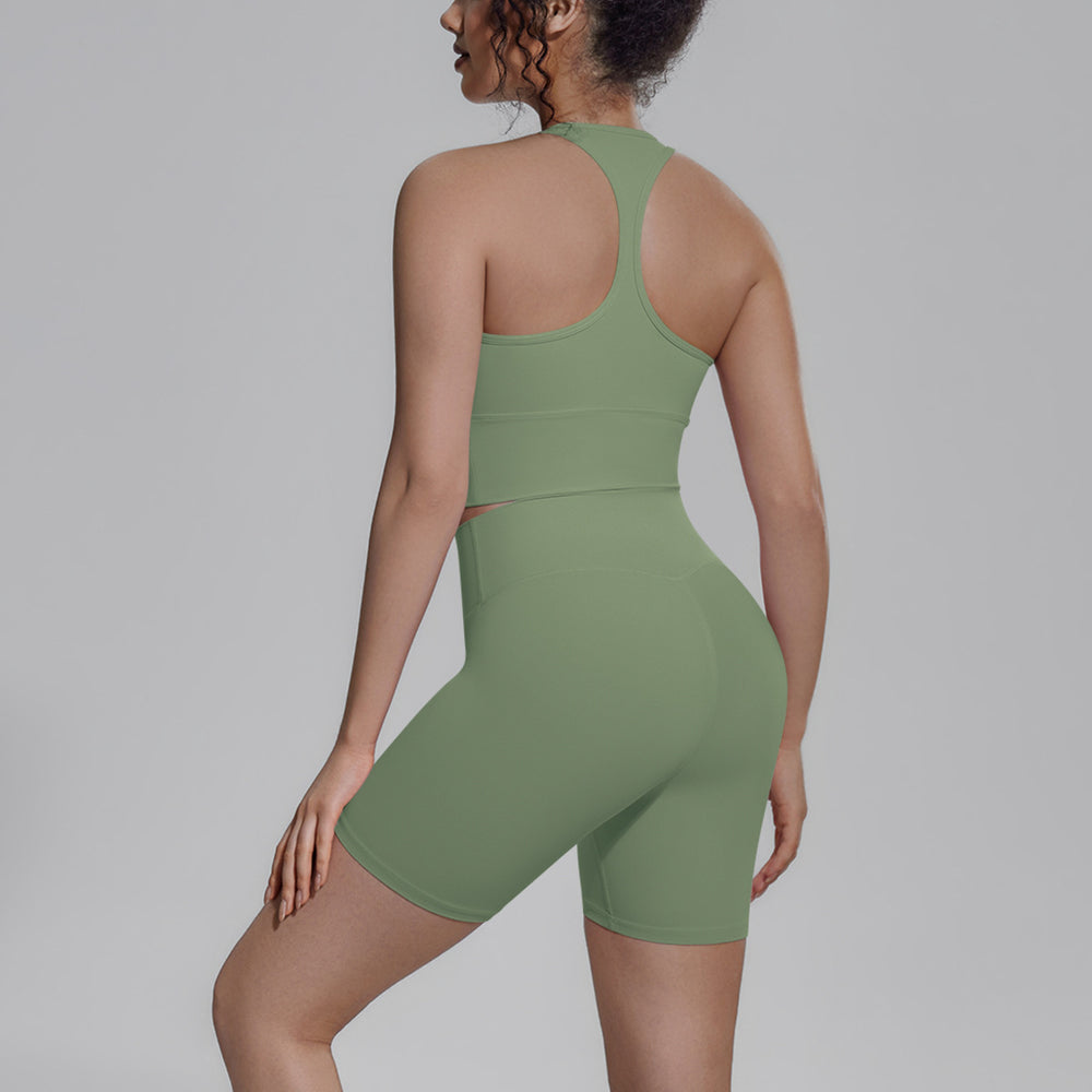 pure color double-sided brocade beautiful back tight-fitting breathable yoga suit training sports running fitness two-piece set for women