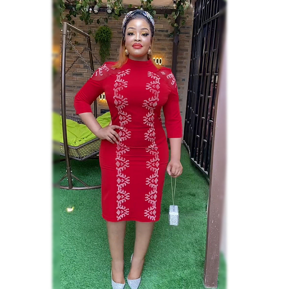 European and american cross-border e-commerce   new plus size african women's bodycon dress professional style fashion dress