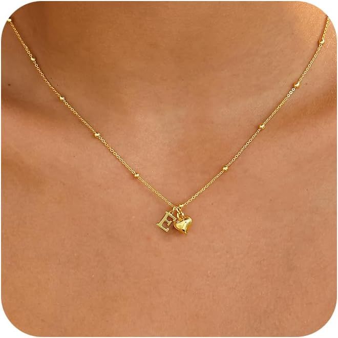 new fashion light luxury style 26 letter heart necklace, 14k gold plated minimalist versatile women's necklace