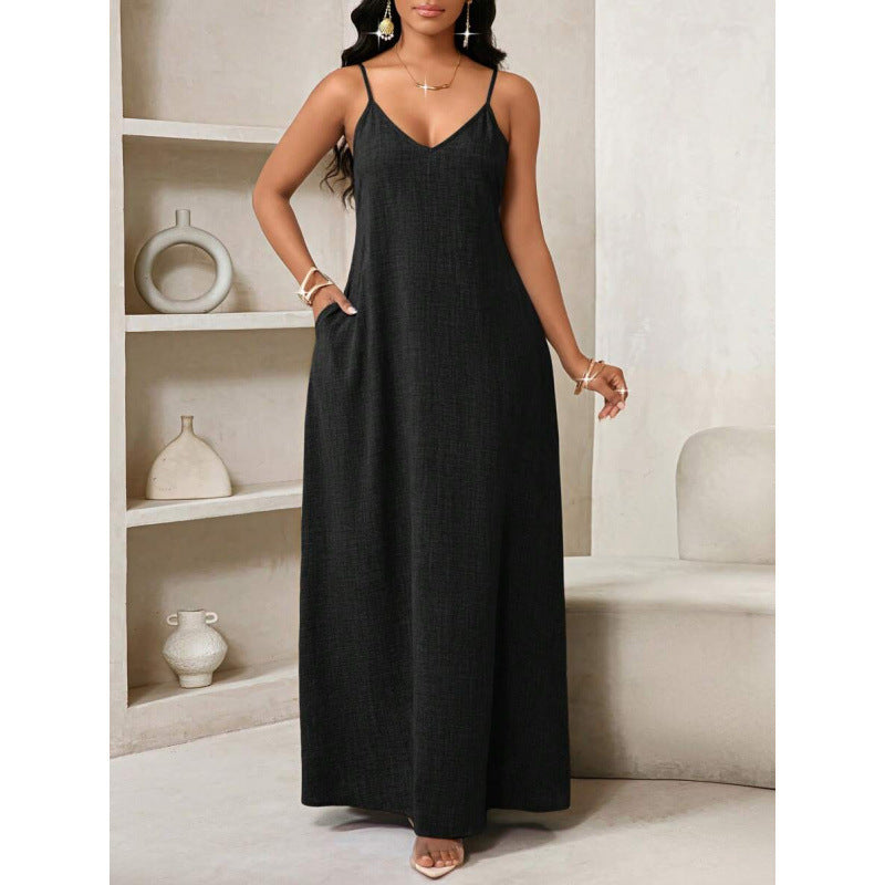 Amazon european and american bohemian style backless loose dress women's  summer new simple skirt