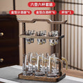 High-end acacia wood white wine glass set - home use, light luxury crystal glass shot glasses, gold foil wine pourer, barware set