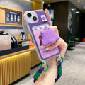 Creative card holder lanyard for apple 16 pro, cute purple monster phone case for iphone xr/12