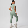 European and american solid color nude feel brushed short-sleeve yoga top and high-waisted butt-lifting fitness leggings quick-dry running workout set