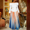 D3309 new  cross-border fashionable and elegant one-shoulder top and maxi skirt african style set for european and american export