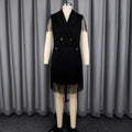 Export suit v neckshort party dress double breasted waist tassel hem work clothingdresses