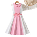 Exportsummergirldress pink and white vertical strip patchwork sleeveless lapel waist large hem long skirt kids princess dress