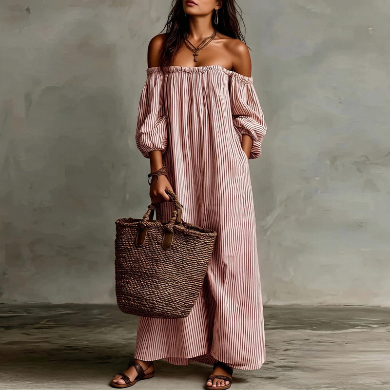 cross-border european and american women's clothing: summer dresses for women - fashionable, casual, loose-fit striped vacation dresses