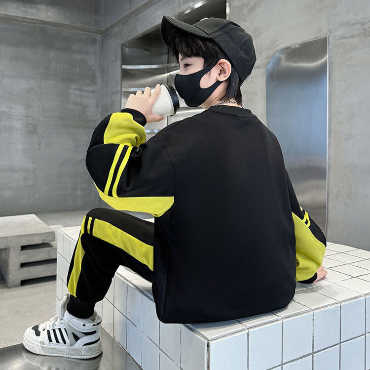 Boys' fall outfit set: new  styles for mid-to-large children. stylish boys' spring/autumn clothing, trendy two-piece tracksuit with sporty sweatshirt