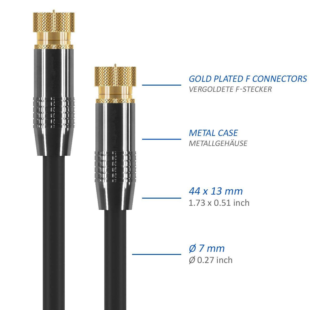 High quality cable digital TV high definition set top box TV signal cable double head inch thread F head