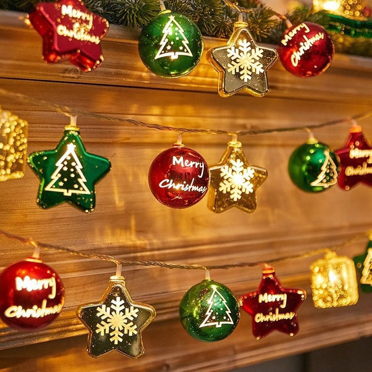 Christmas electroplating Tianluo ball light string, holiday arrangement, round ball five-pointed star flashing light, indoor Christmas tree pendant light string