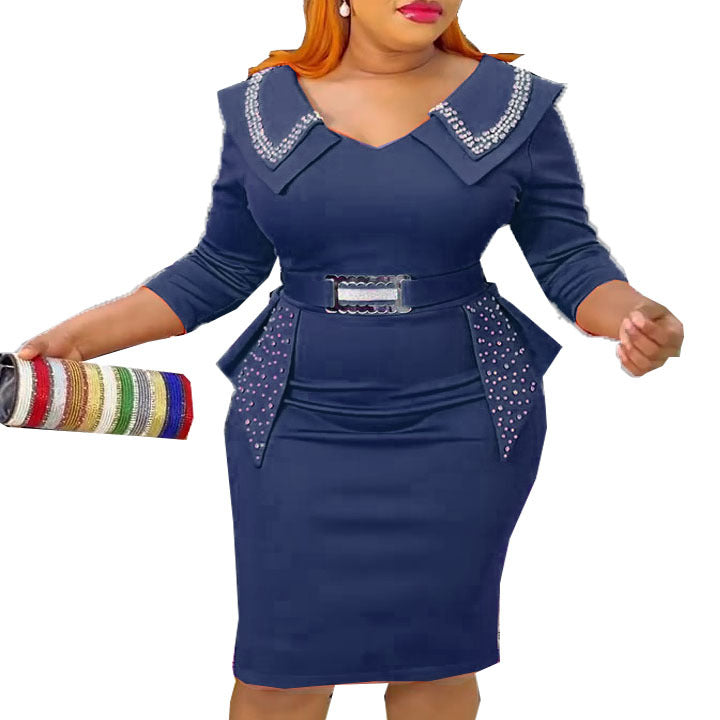 new african cross-border fashion: women's short-sleeve, bodycon, beaded, professional-style dress