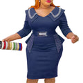 new african cross-border fashion: women's short-sleeve, bodycon, beaded, professional-style dress