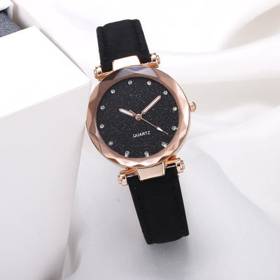 New arrival starry sky watch for women live broadcast women's fashioncasual watch rhinestone frosted leather belt watch thin model