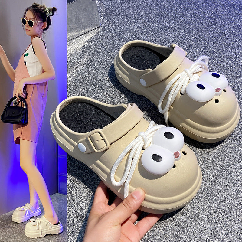 Big eyes cartoon croc shoes women's new arrivaloutwearnon-slipcutetoe sandals thick sole slippers couple croc shoes